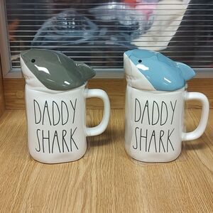 Rae Dunn Daddy Shark Mugs with Topper